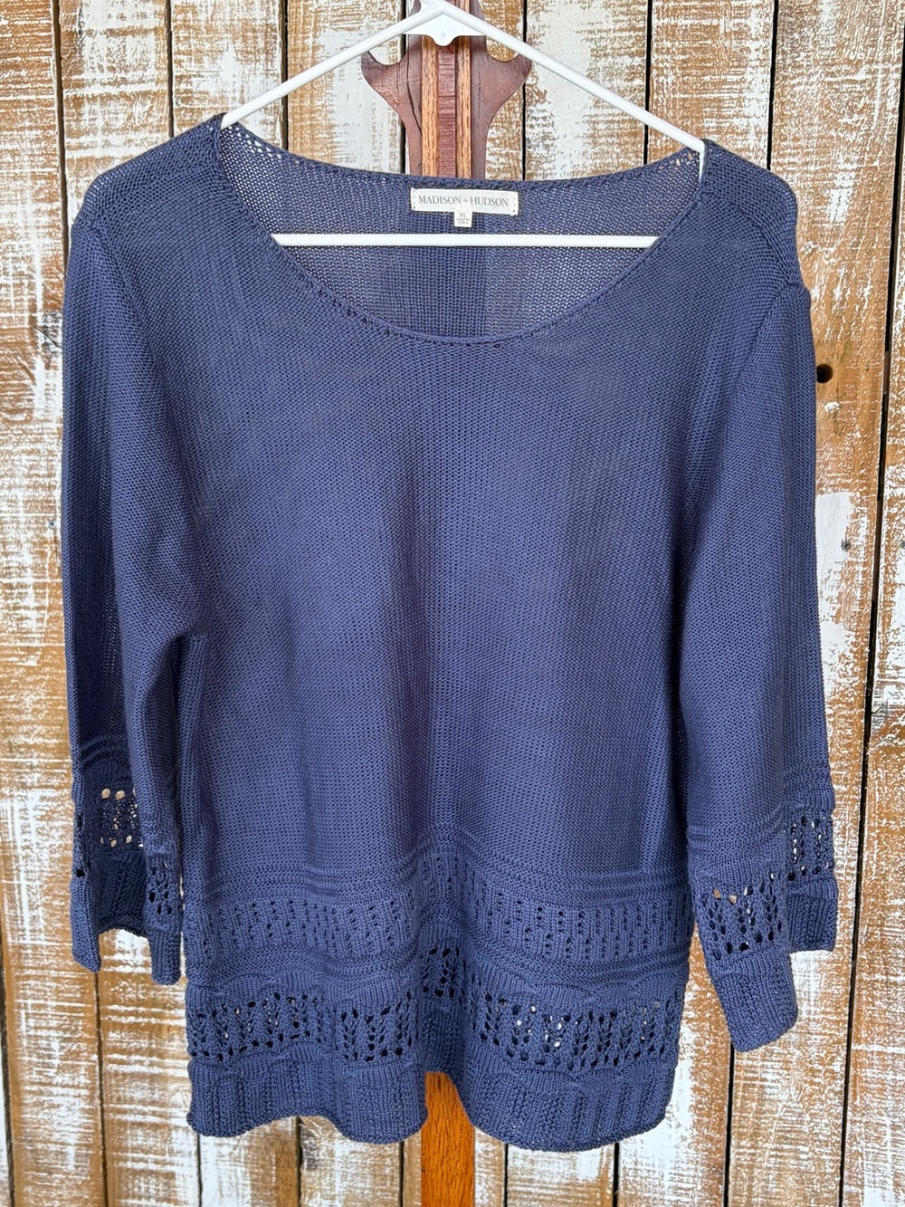 Navy Scoop Neck Crochet-Hem Sweater